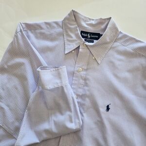 Ralph Lauren Yarmouth Tattersall pink blue plaid button down shirt size 16 32/33
